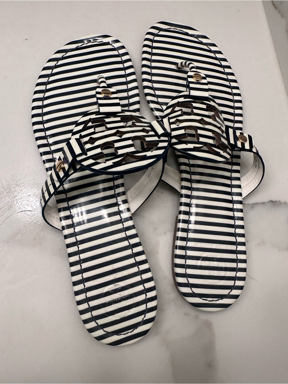 Tory Burch Miller Sandals navy white striped 8 excellent condition worn briefly